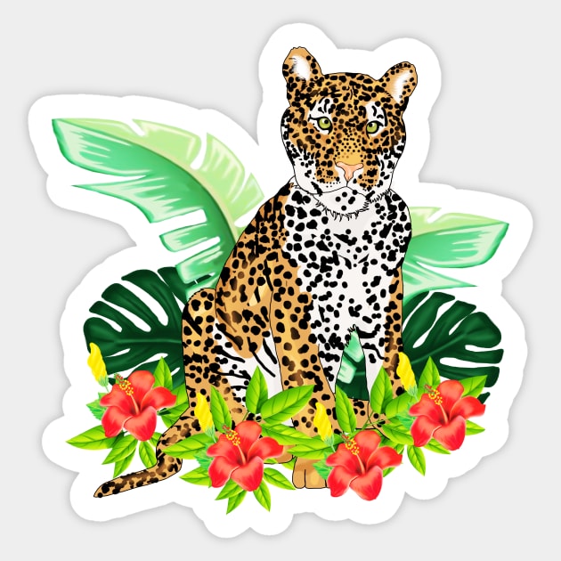Jaguar Tropical Cat Floral South American Animal Sticker by logiamerch